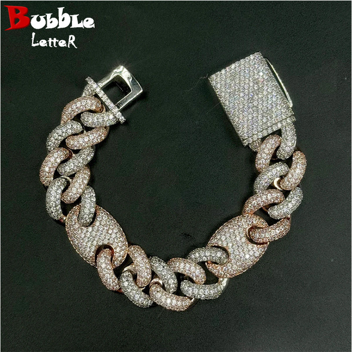 18mm Miami Cuban Bracelet Chain Men's Hip Hop Link Solid Back Copper Full Zircon Fashion Rock Jewelry