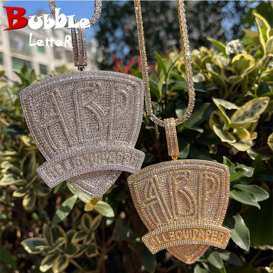 Bubble Letter Iced Out Pendant Prong Setting All BOUI PAPER Necklace for Men Real Gold Plated Hip Hop Jewelry