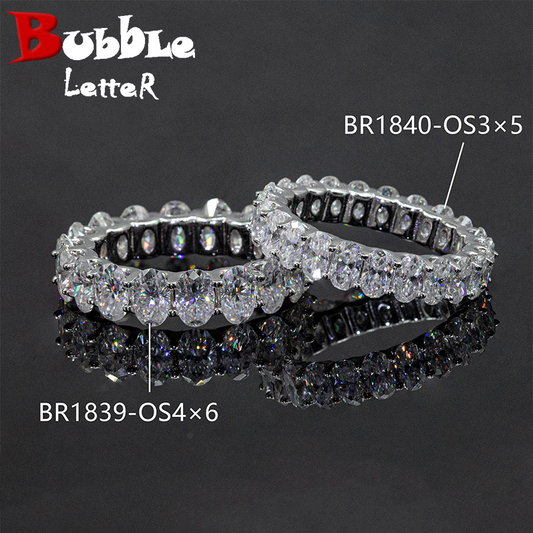 Bubble Letter Silver Moissanite VVS Oval Ring for Men Hip Hop Jewelry
