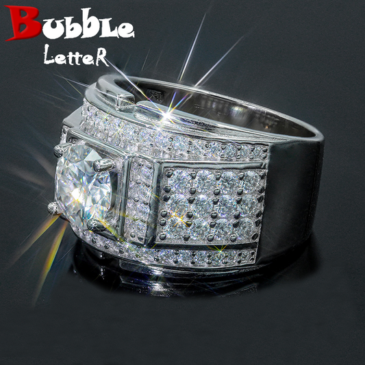 Bubble Letter Silver Moissanite VVS Wedding Ring for Men Hip Hop Jewelry