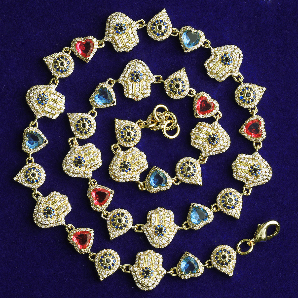 Bubble Letter Iced Out Hand Heart Drop Chain Necklace for Men Real Gold Plated Copper Cubic Zirconia Hip Hop Jewelry