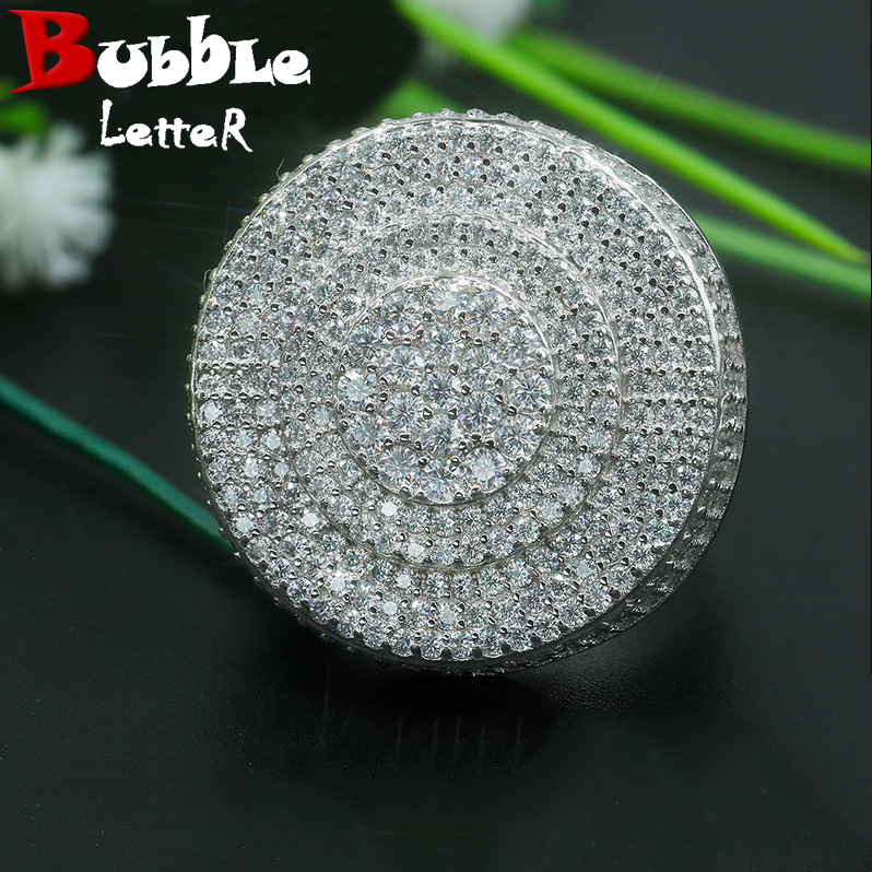 Bubble Letter Silver Moissanite VVS Fully Iced Big Ring for Men Hip Hop Jewelry