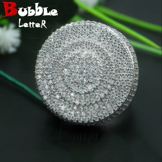 Bubble Letter Silver Moissanite VVS Fully Iced Big Ring for Men Hip Hop Jewelry