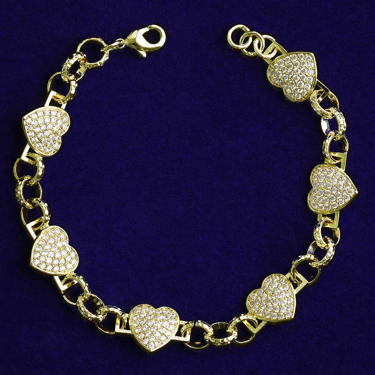 Bubble Letter Belcher Heart Link Bracelet for Men Real Gold Plated Copper Cubic Zirconia Hip Hop Jewelry