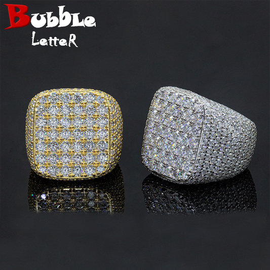 Bubble Letter Silver Moissanite VVS Square Top Ring for Men Hip Hop Jewelry
