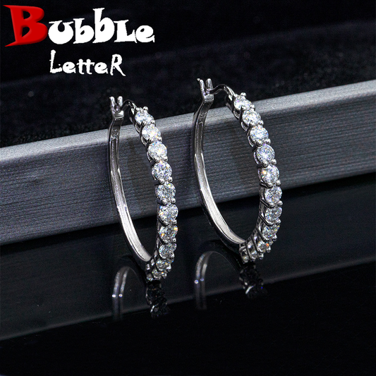Bubble Letter Silver Moissanite VVS Hoop Earring for Women Hip Hop Jewelry