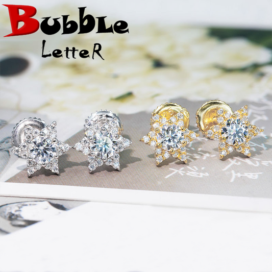 Bubble Letter Silver Moissanite VVS Sea Star Stud Earring for Men Hip Hop Jewelry