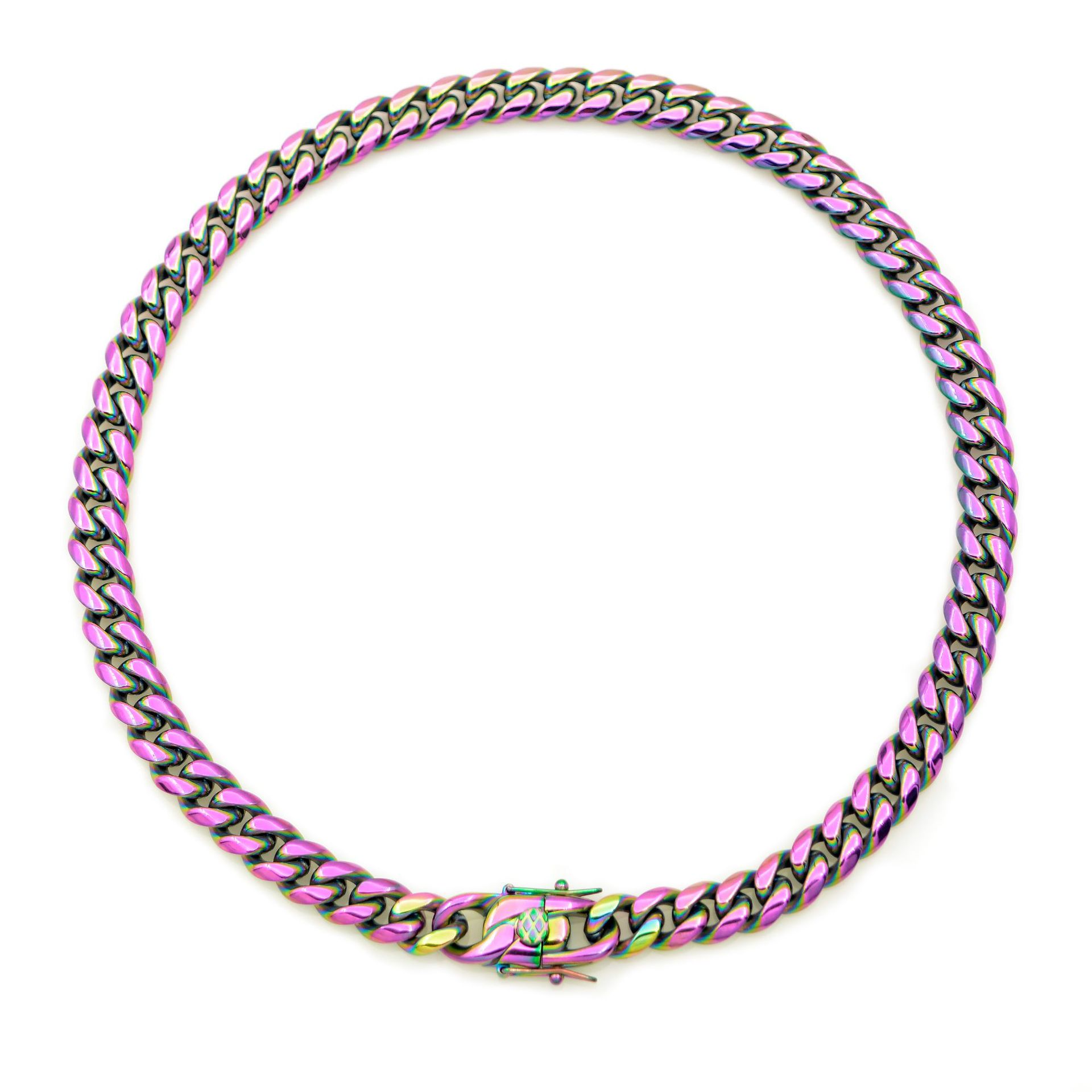 Bubble Letter Miami Cuban Link Chain Necklace Choker for Men Stainless Steel Colorful Plated Hip Hop Jewelry