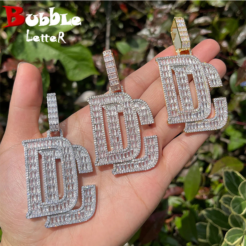 Bubble Letter Baguette Necklace for Men Dream Chaser Pendant Cubic Zirconia AAAAA Charms Hip Hop Jewelry