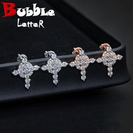 Bubble Letter Silver Moissanite VVS Round Cross Stud Earring for Men Hip Hop Jewelry
