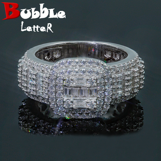 Bubble Letter Silver Moissanite VVS Ring for Women Hip Hop Jewelry