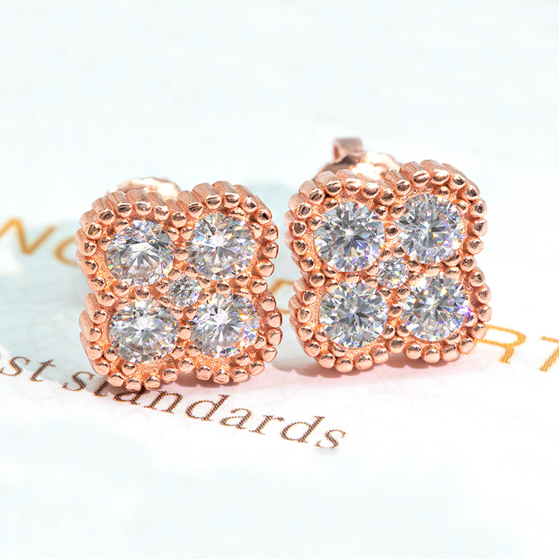 Bubble Letter Silver Moissanite VVS Flower Stud Earring for Women Hip Hop Jewelry
