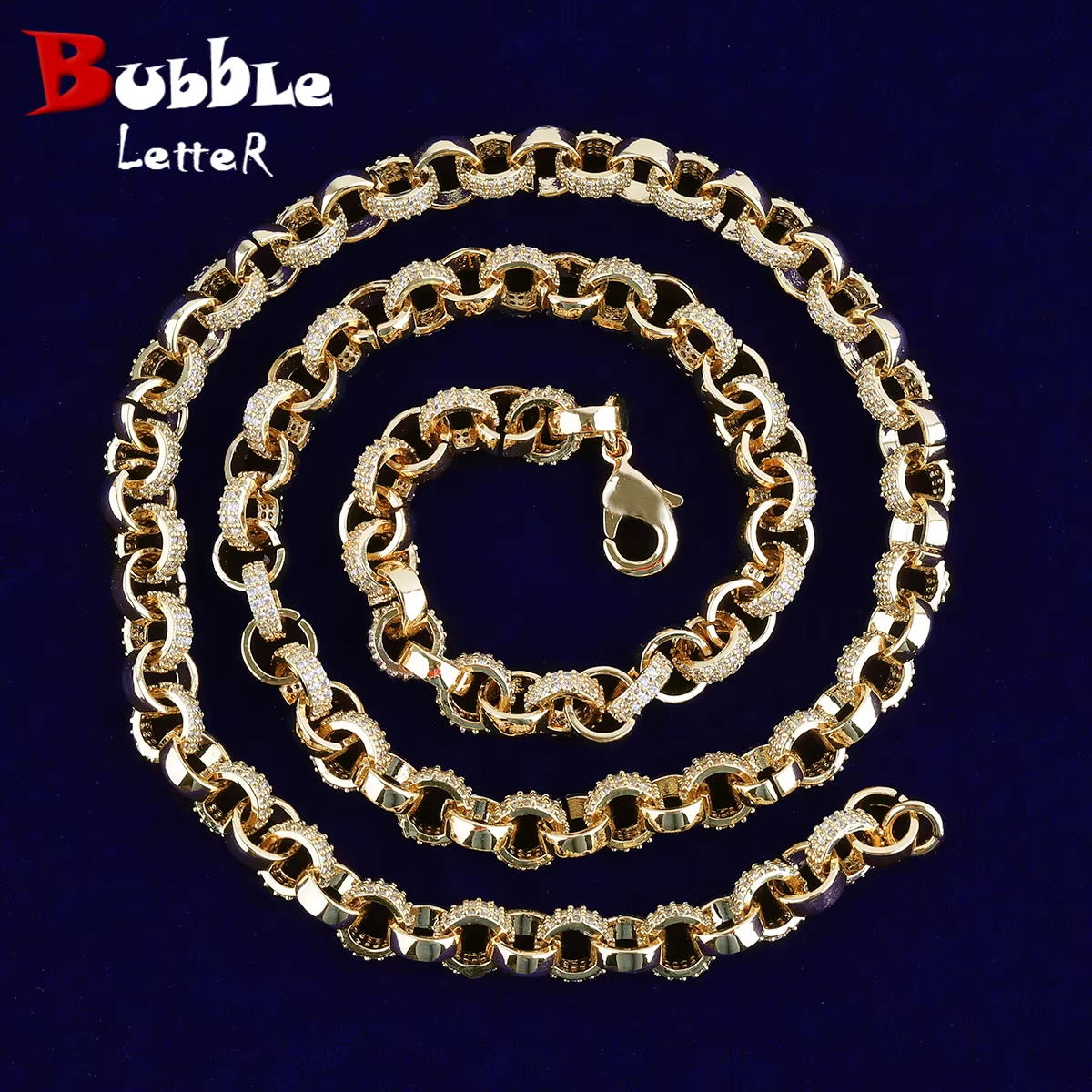 Bubble Letter Tiny Belcher Chain for Women Iced Out Necklace Choker Real Gold Plated Hip Hop Jewelry