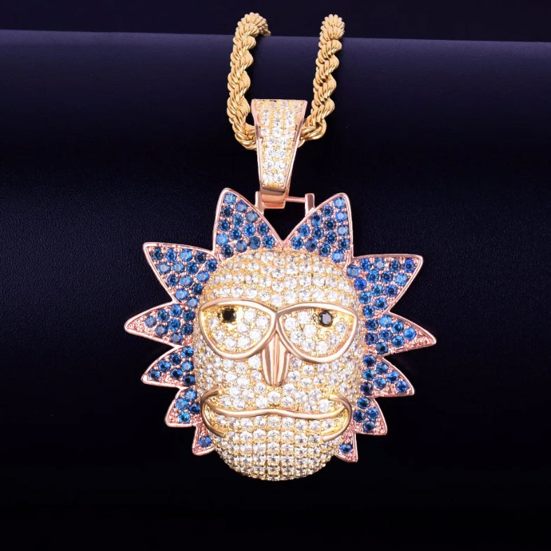 Bule lettebbr Men's Cartoon Character Face Pendant Iced Out Necklace Bling Cubic Zircon Personality Hip Hop Rock Jewelry