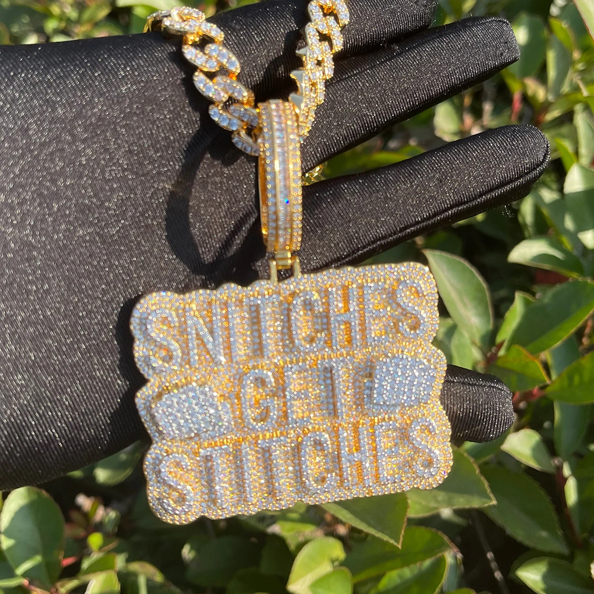 Bubble Letter Prong Necklace Pendant for Men Iced Out Cubic Zirconia Real Copper Gold Plated Hip Hop Jewelry
