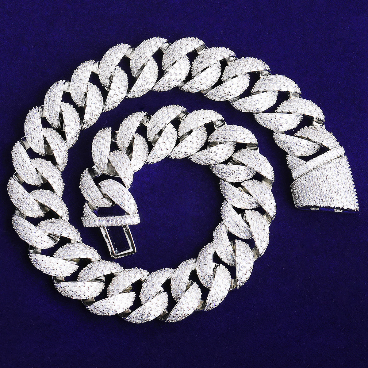 Bubble Letter 25mm Special Clasp Baguette Cuban Link Chain for Men 5A Cubic Zirconia Gold Plated Hip Hop Jewelry