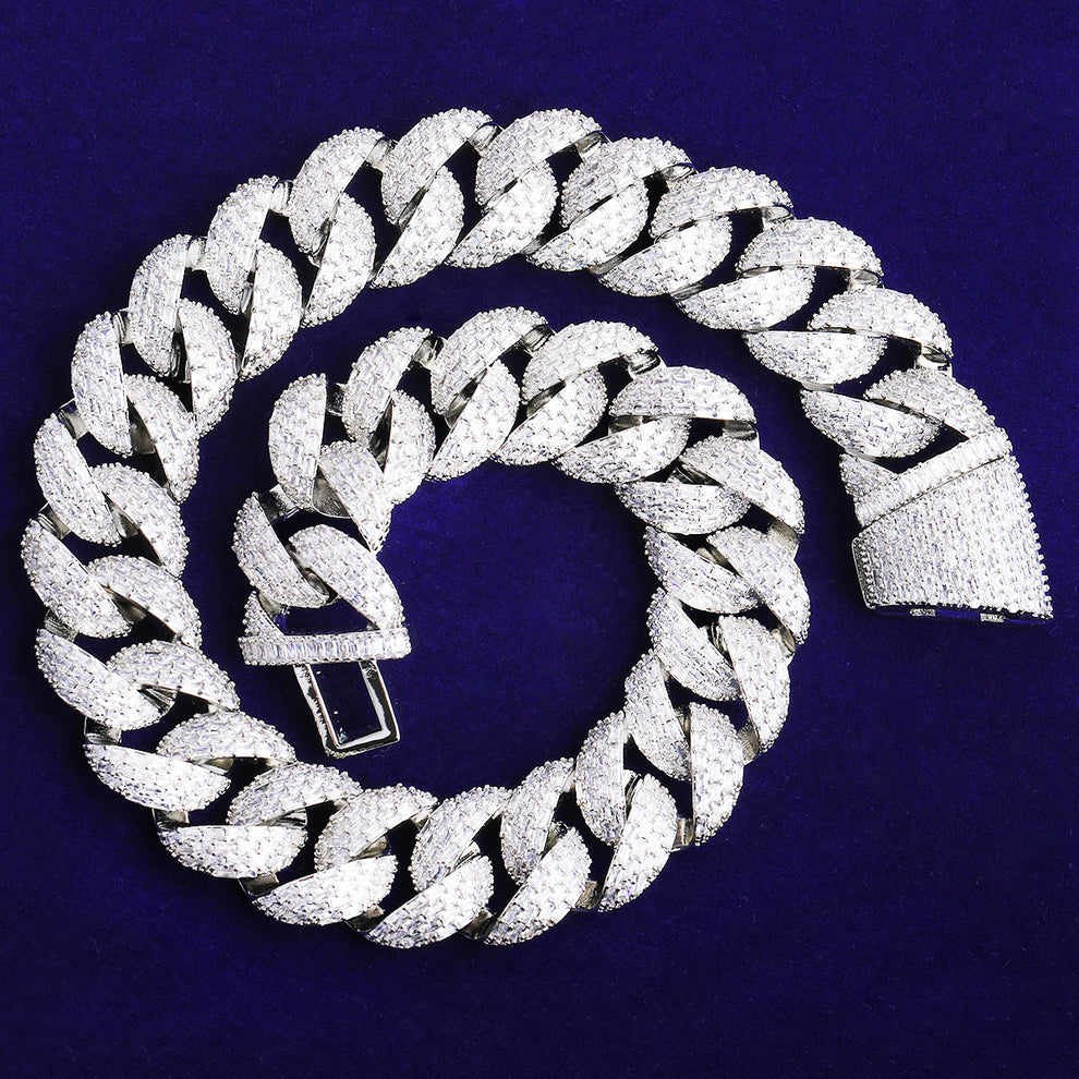 Bubble Letter 25mm Special Clasp Baguette Cuban Link Chain for Men 5A