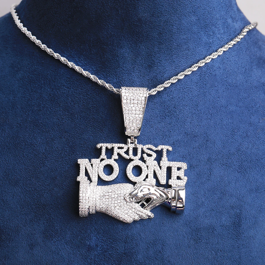 Bubble Letter Iced Out Trust No One Necklace Pendant for Men 5A Cubic Zirconia Prong Setting Hip Hop Jewelry
