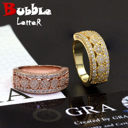 Bubble Letter Silver Moissanite VVS Half Circle Ring for Men Hip Hop Jewelry