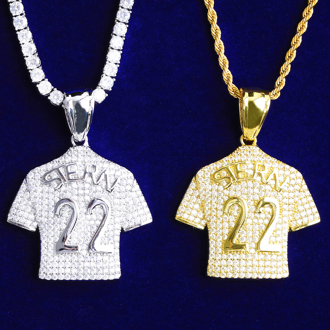 Bubble Letter Iced Out Stern 22 Necklace Pendant for Men 5A Cubic Zirconia Hip Hop Jewelry