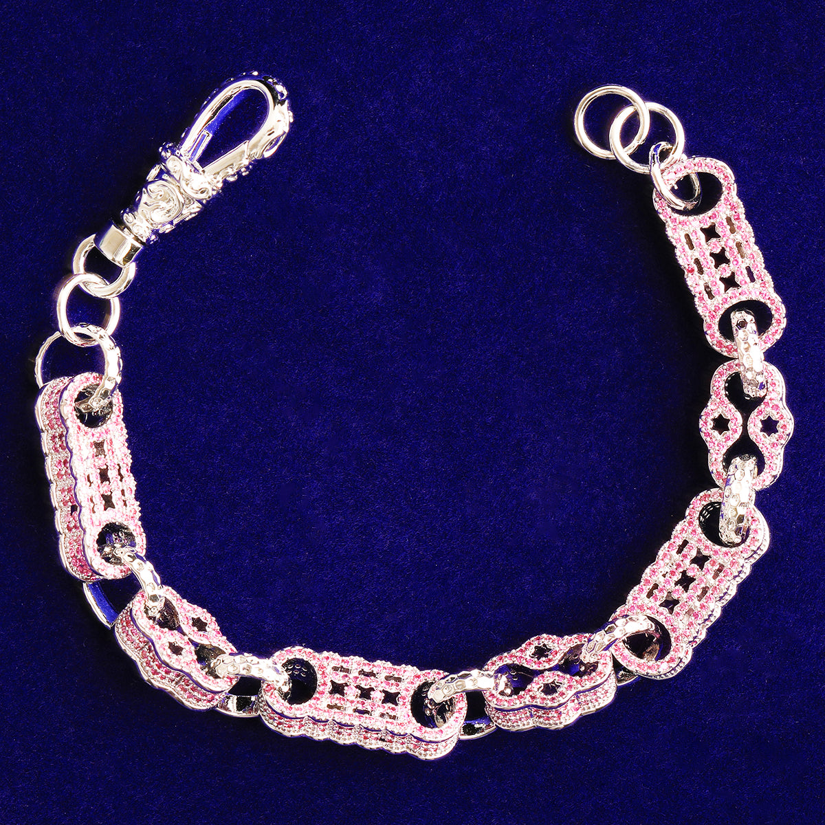 Bubble Letter Iced Out Blue Stones Star Bar Link Bracelet for Men Real Copper Cubic Zirconia Gold Plated Hip Hop Jewelry