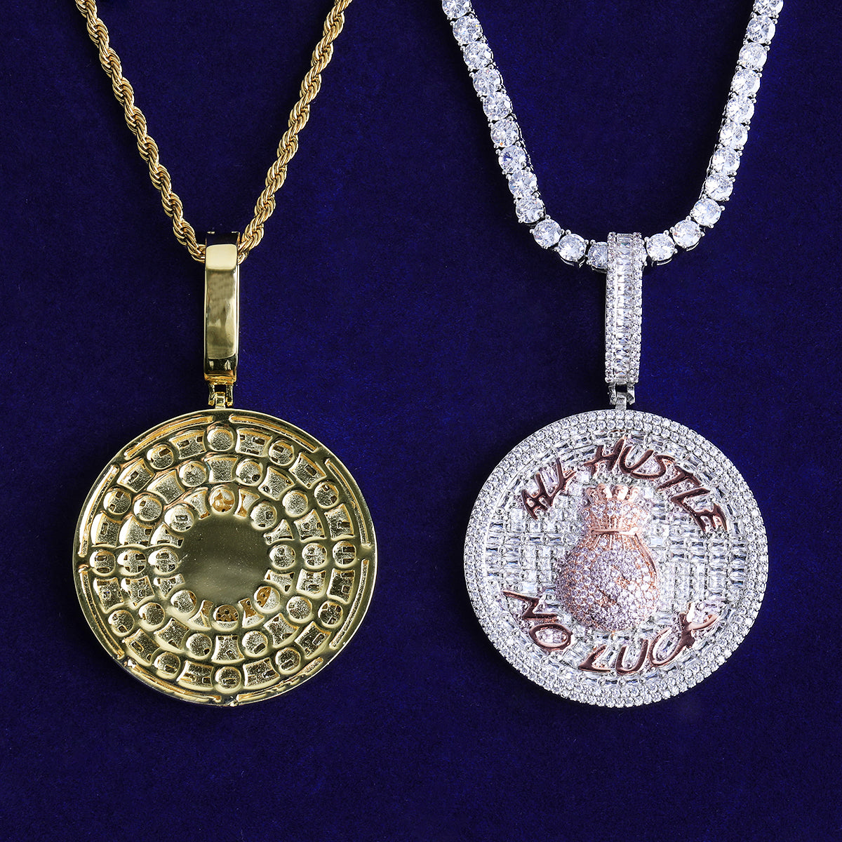 Bubble Letter Iced Out All Hustle No Luck Necklace Pendant for Men 5A Cubic Zirconia Hip Hop Jewelry