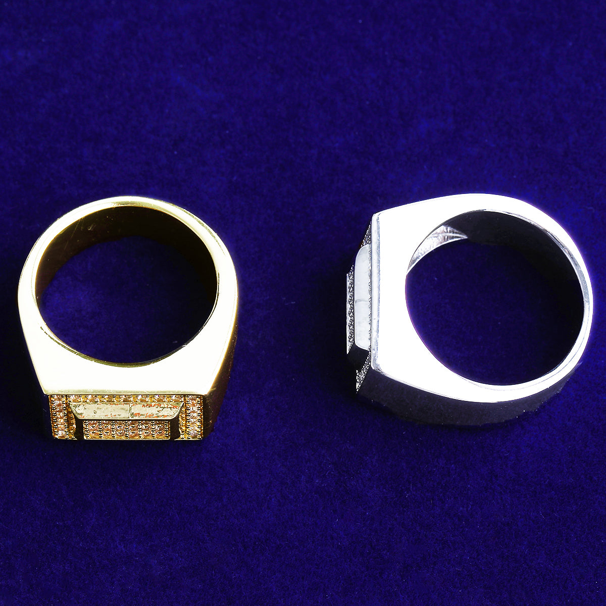 Bubble Letter Iced Out Double Rectangle Ring for Men Real Gold Plated Cubic Zirconia Hip Hop Jewelry