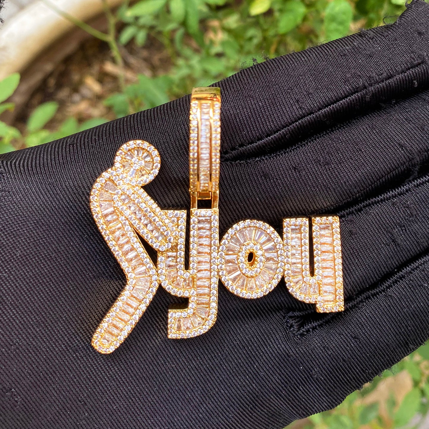 Bubble Letter Iced Out Pendant Necklace for Men F*ck You Charm Real Gold Plated Hip Hop Jewelry