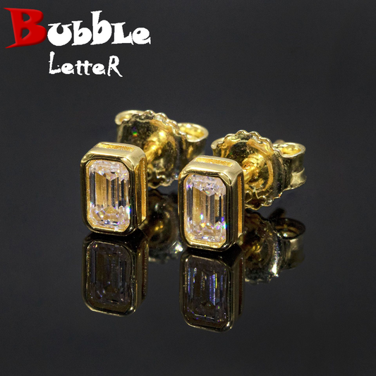 Bubble Letter Silver Moissanite VVS Rectangle Baguette Stud Earring for Men Hip Hop Jewelry