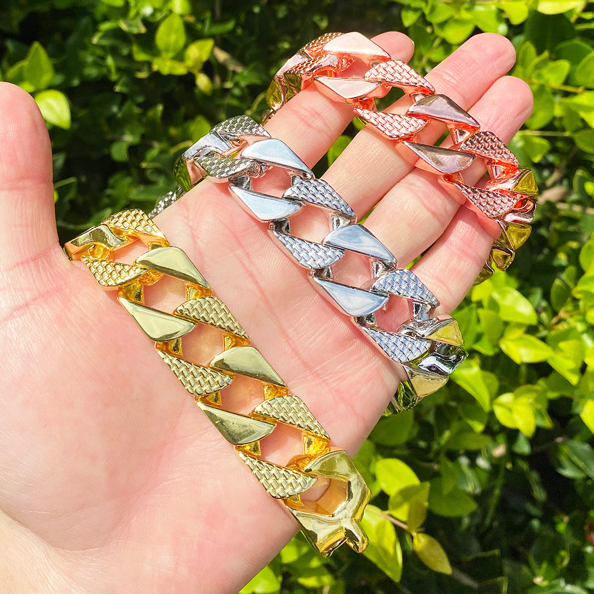 Bubble Letter Semi Patterned Cuban Link Bracelet for Men Copper Gold Plated Hip Hop Jewelry Albert Clasp