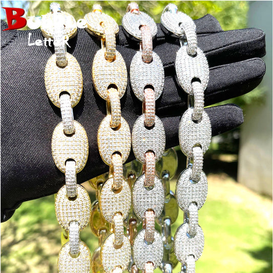 Bubble Letter Iced Out Cuban Link Chain for Men Necklace Choker Prong Setting Cubic Zirconia Hip Hop Jewelry