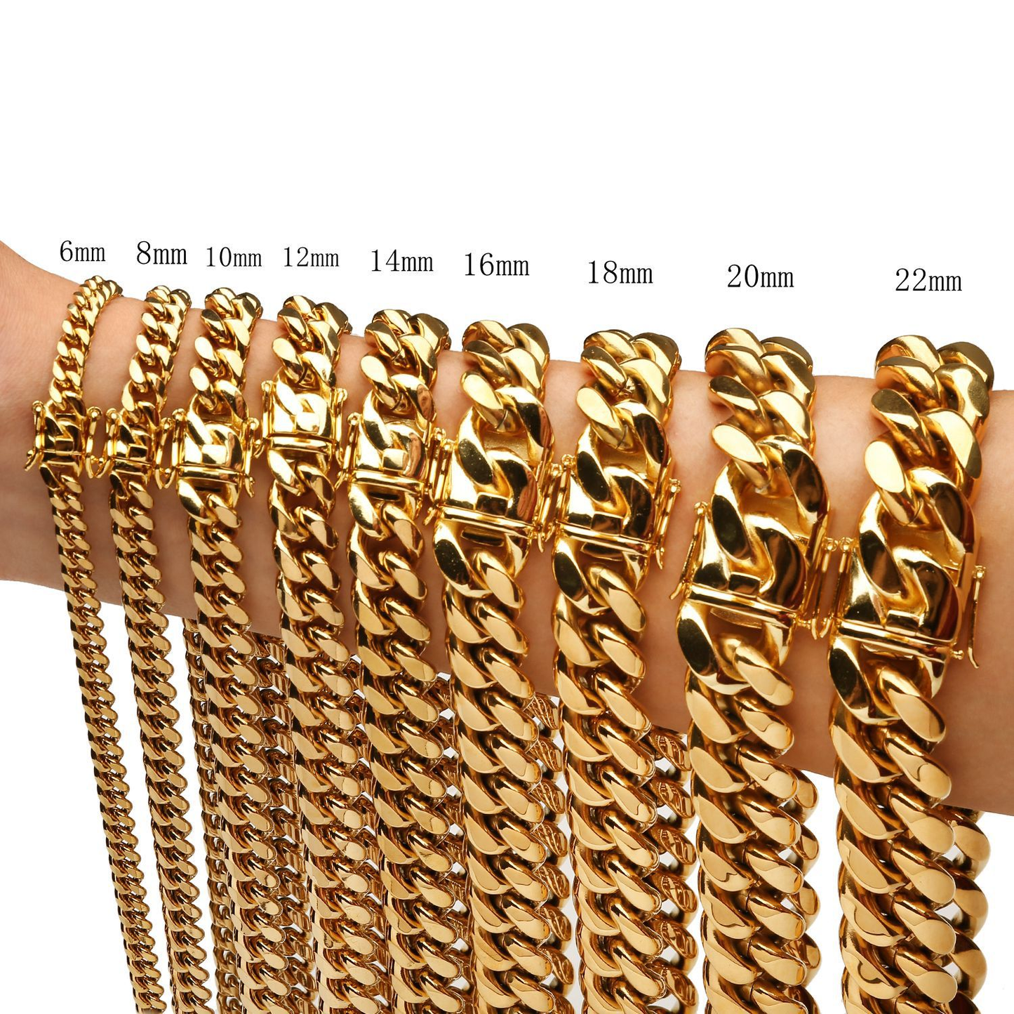 Bubble Letter Stainless Steel Miami Cuban Link Chain for Men Necklace Choker PVD Plating Real Gold Plated Lobster Clasp Jewelry