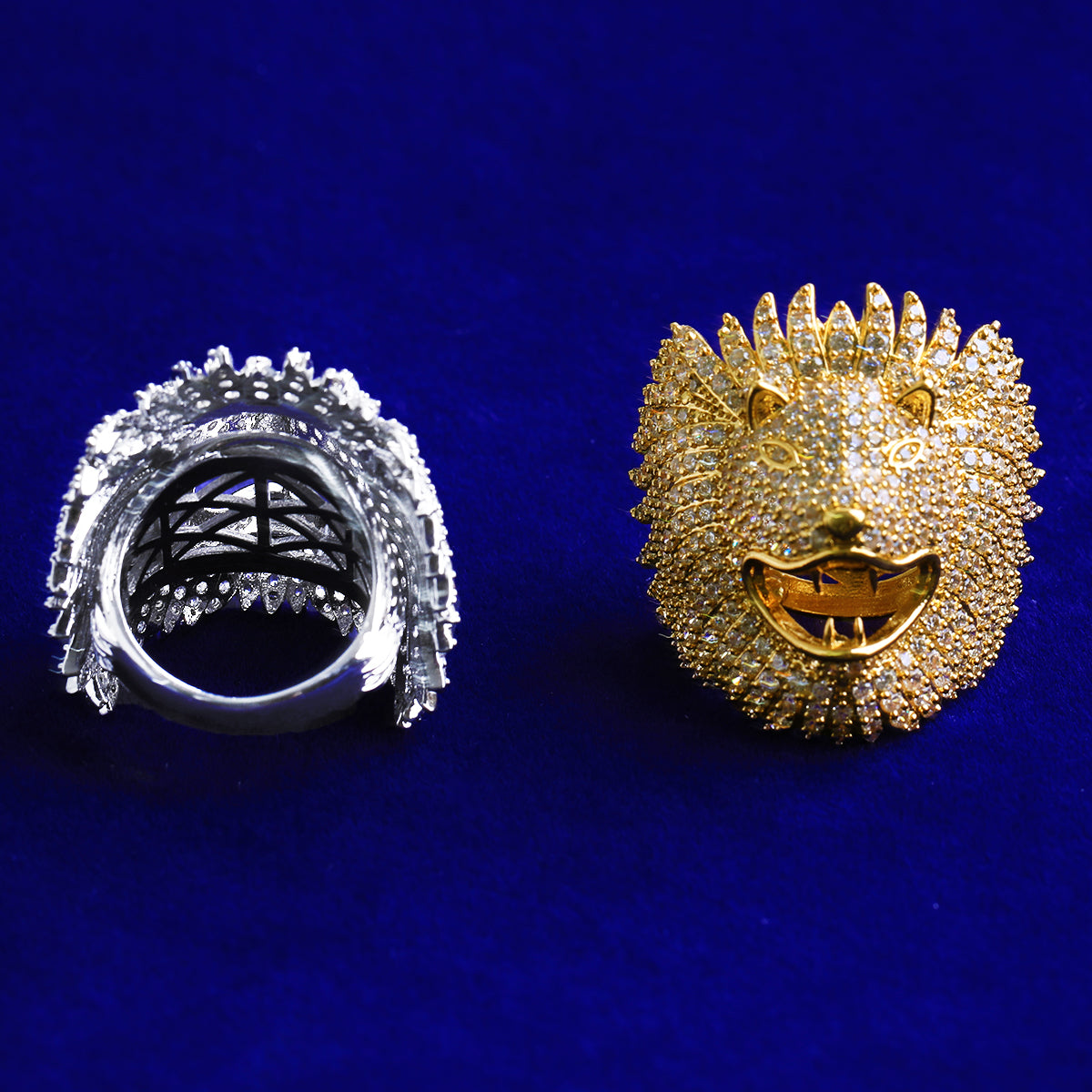 Bubble Letter Iced Out Lion Head Ring for Men Real Gold Plated Cubic Zirconia Hip Hop Jewelry