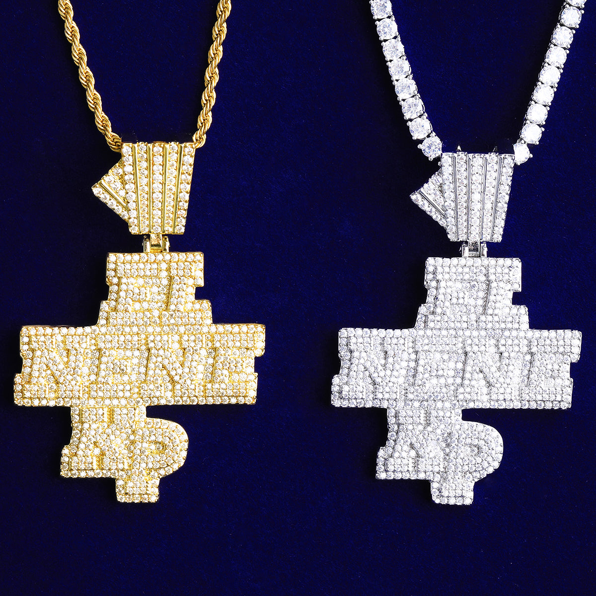 Bubble Letter Iced Out El Ne Ne Kp Necklace Pendant for Men Real Gold Plated Hip Hop Jewelry