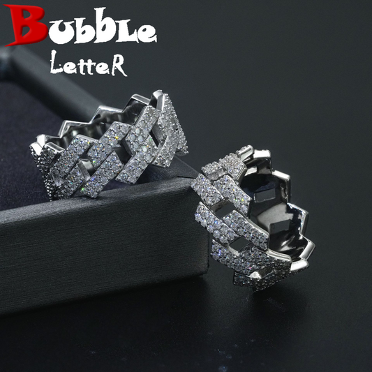 Bubble Letter Silver Moissanite VVS Cuban Ring for Men Hip Hop Jewelry