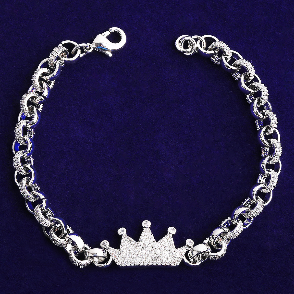 Bubble Letter Iced Out Belcher Bracelet Crown for Women Gold Plated 5A Cubic Zirconia Hip Hop Jewelry