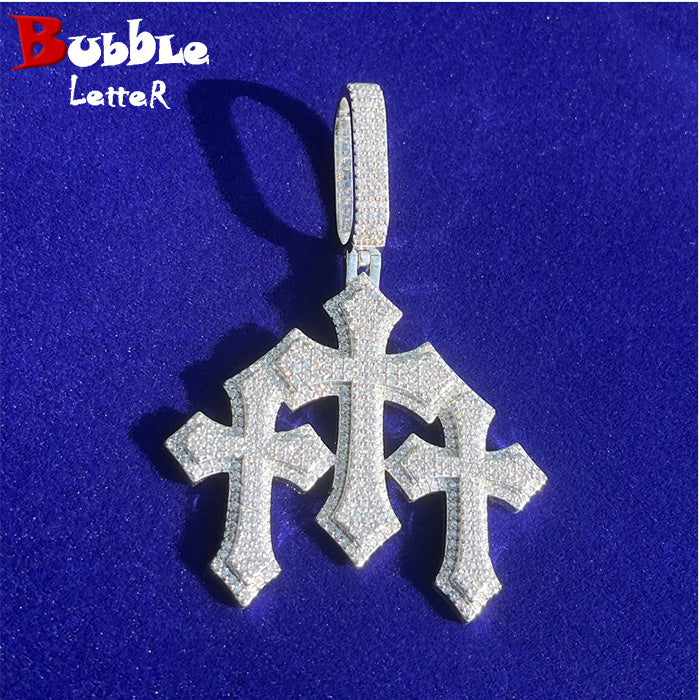 Bubble Letter Iced Out Cross For Women White Gold Plated Real Copper Cubic Zirconia Luxury Hip Hop Jewelry