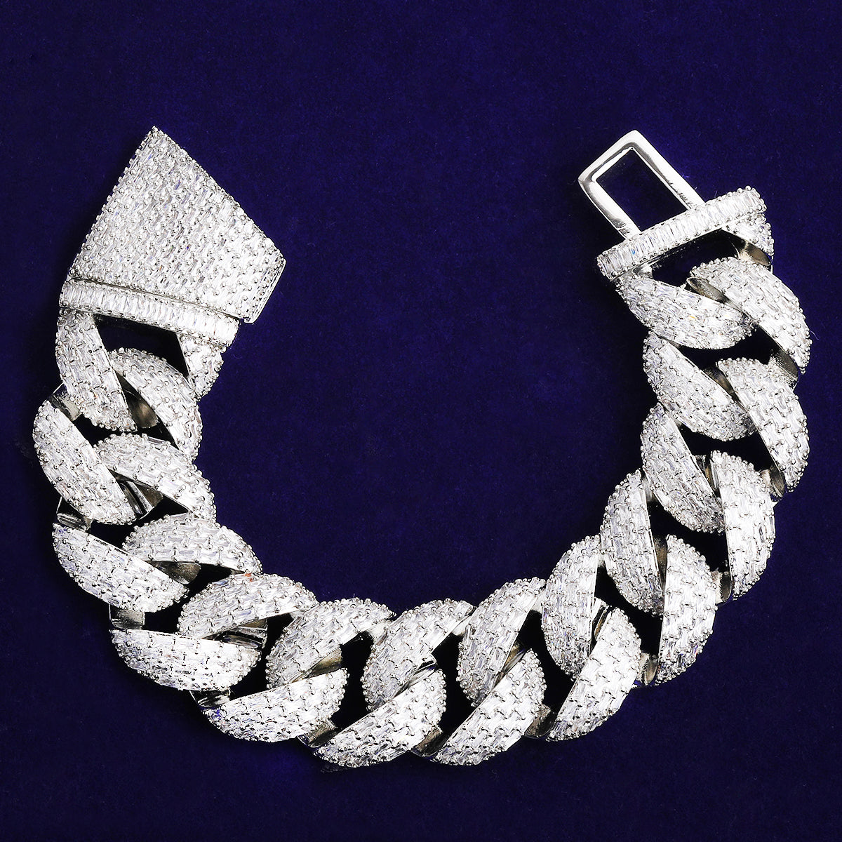 Bubble Letter 25mm Special Clasp Baguette Cuban Link Bracelet for Men 5A Cubic Zirconia Gold Plated Hip Hop Jewelry