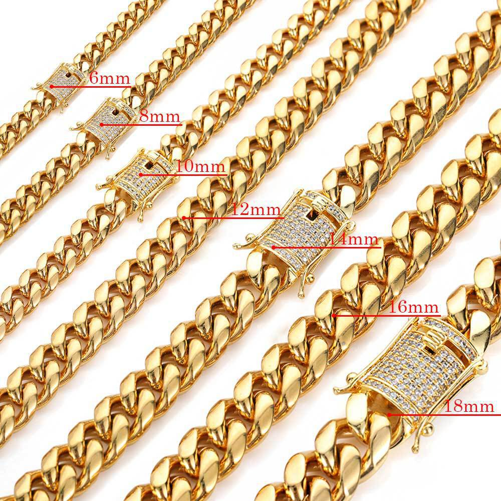 Bubble Letter Stainless Steel Miami Cuban Link Chain for Men Necklace Choker PVD Gold Plated Lobster Ice Clasp Hip Hop Jewelry