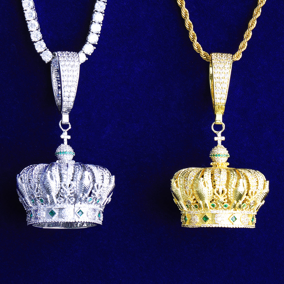Bubble Letter Iced Out Crown Necklace Pendant for Men 5A Cubic Zirconia Real Gold Plated Hip Hop Jewelry