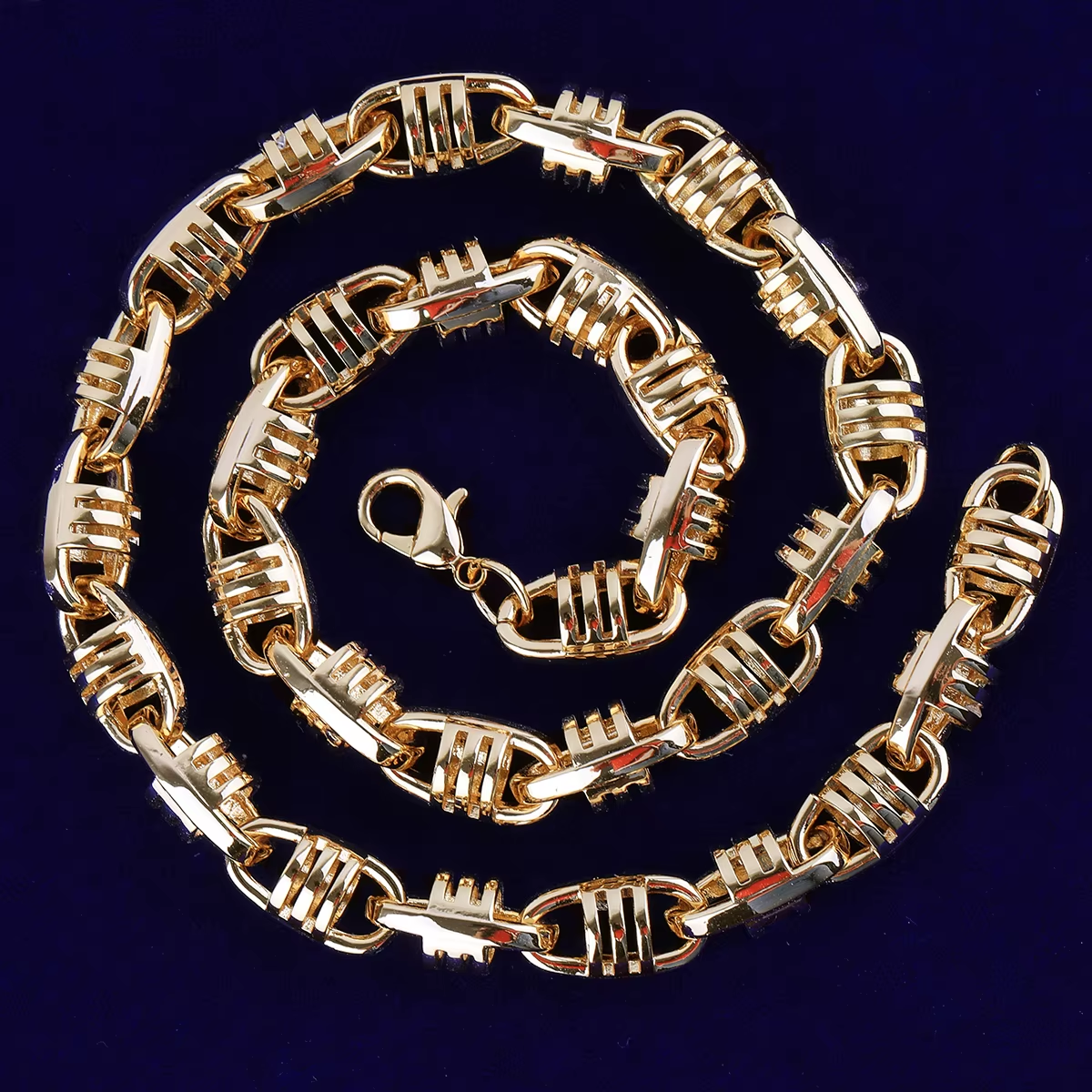Bubble Letter Coffee Bean Cuban Link Chain for Men Necklace Choker Real Gold Plated Copper Hip Hop Jewelry