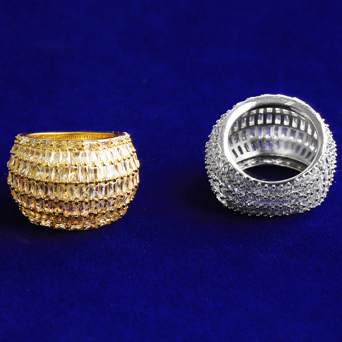 Bubble Letter Iced Out Baguette Ring for Men 5A Cubic Zirconia Real Gold Plated Hip Hop Jewelry