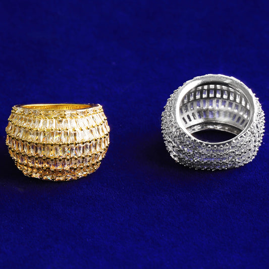 Bubble Letter Iced Out Baguette Ring for Men 5A Cubic Zirconia Real Gold Plated Hip Hop Jewelry