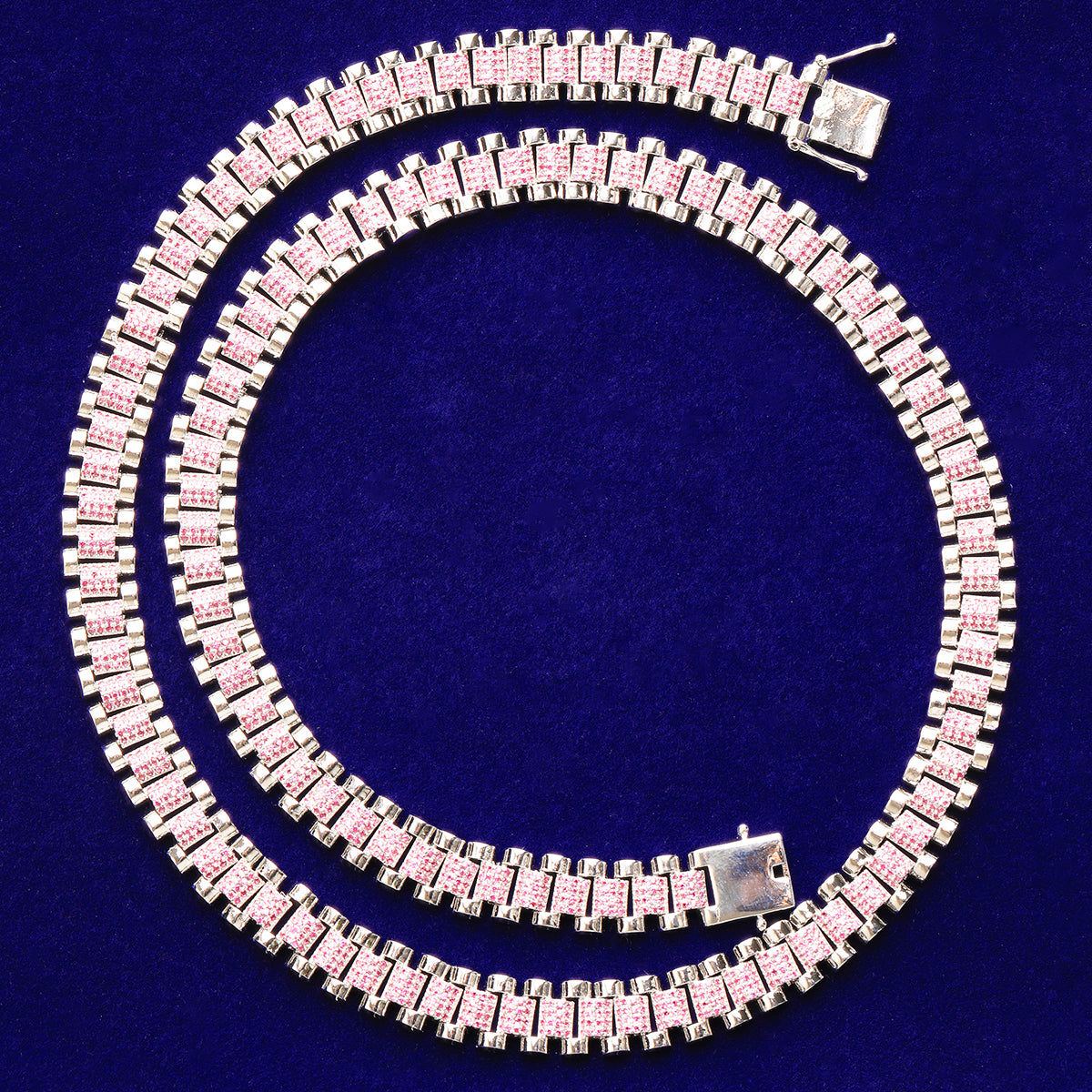 Bubble Letter Iced Out Silver Watch Belt Link Chain for Men Necklace Choker Real Gold Plated Cubic Zirconia Hip Hop Jewelry