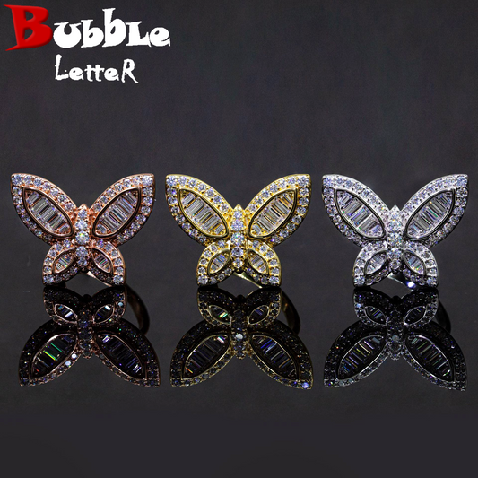 Bubble Letter Silver Moissanite VVS Baguette Butterfly for Women Hip Hop Jewelry