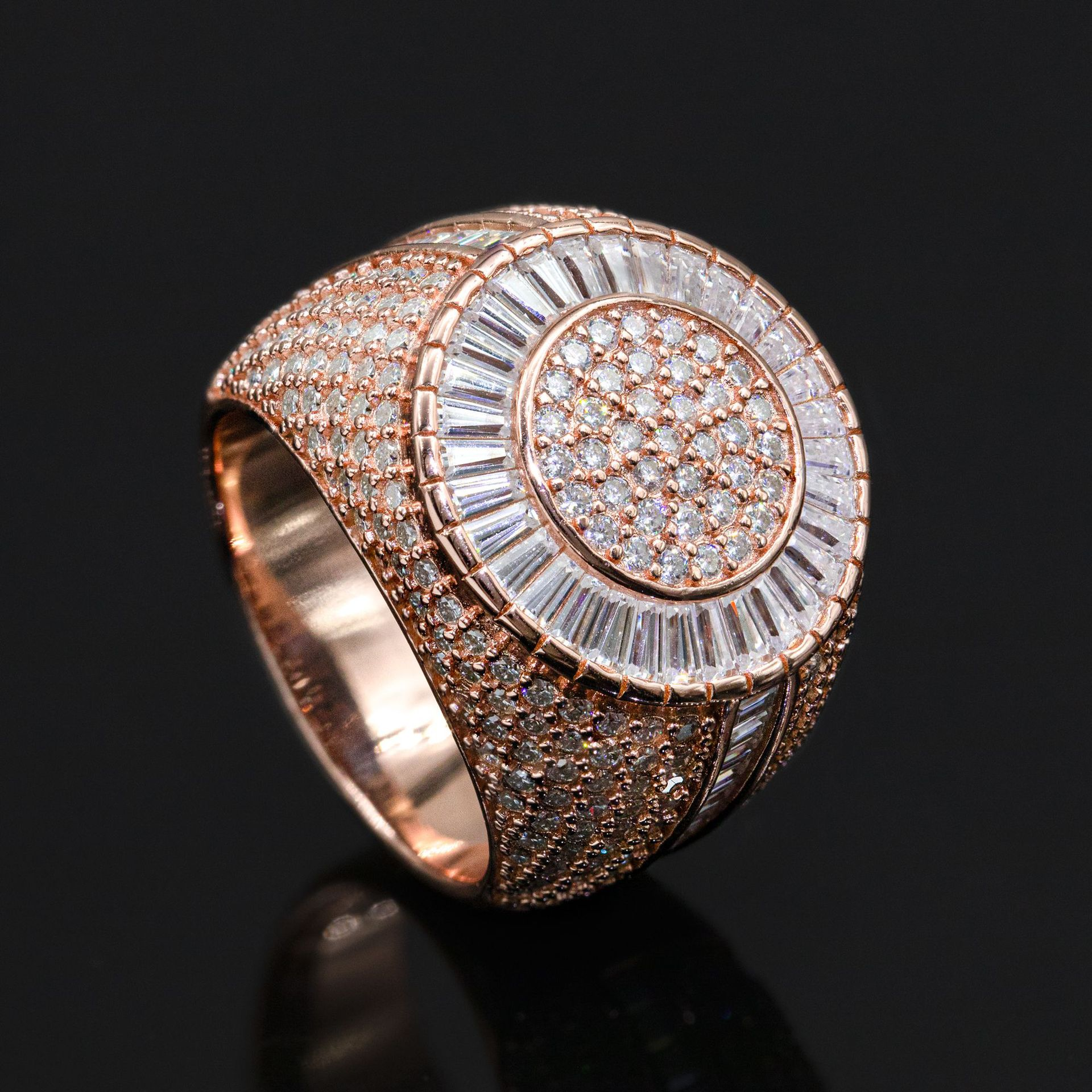 Bubble Letter Silver Moissanite VVS Baguette Circle Ring for Men Hip Hop Jewelry