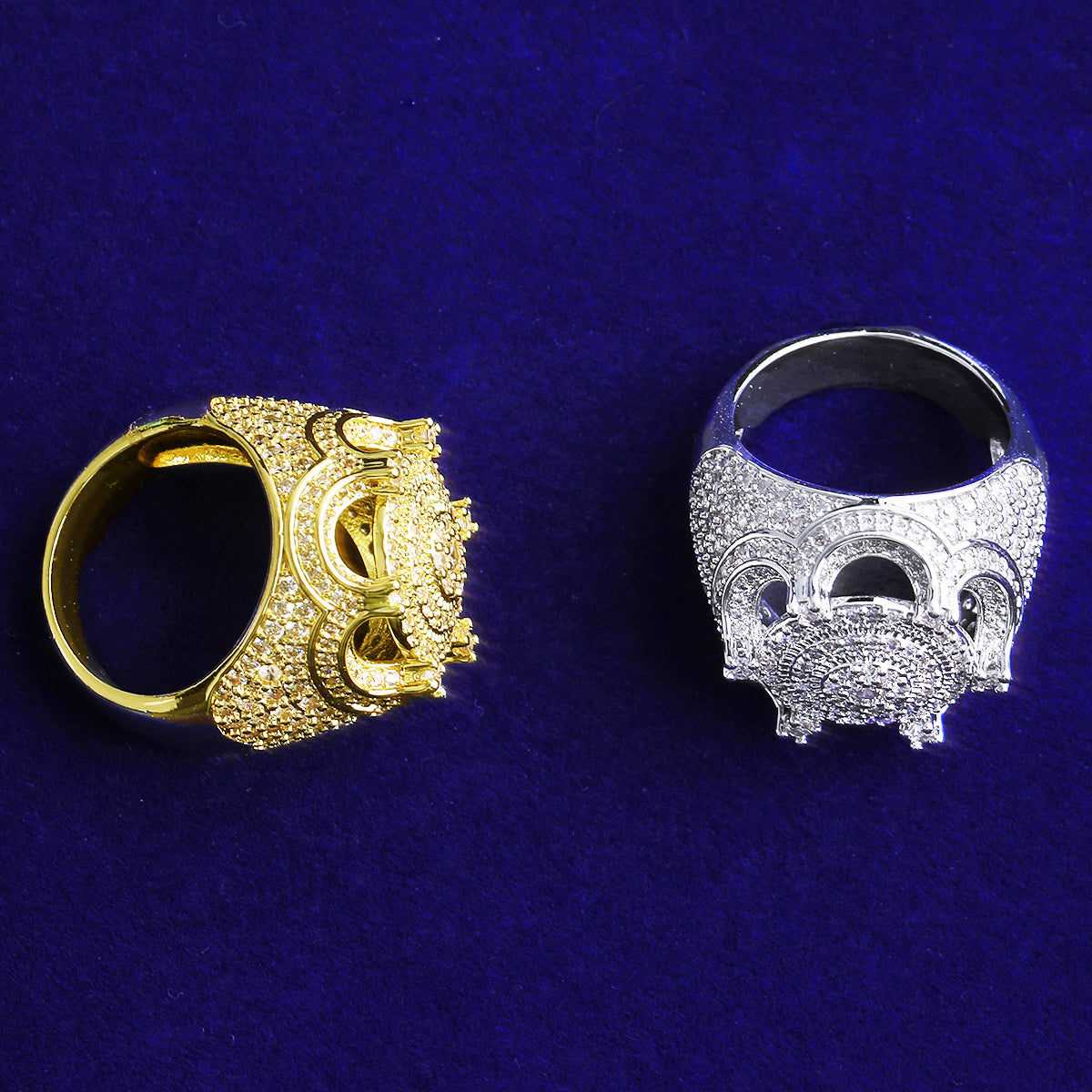 Bubble Letter Iced Out Crown Ring for Men 5A Cubic Zirconia Real Gold Plated Hip Hop Jewelry