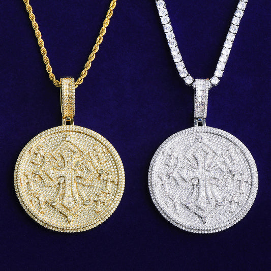 Bubble Letter Iced Out Multi Cross Circle Necklace Pendant for Men 5A Cubic Zirconia Gold Plated Hip Hop Jewelry