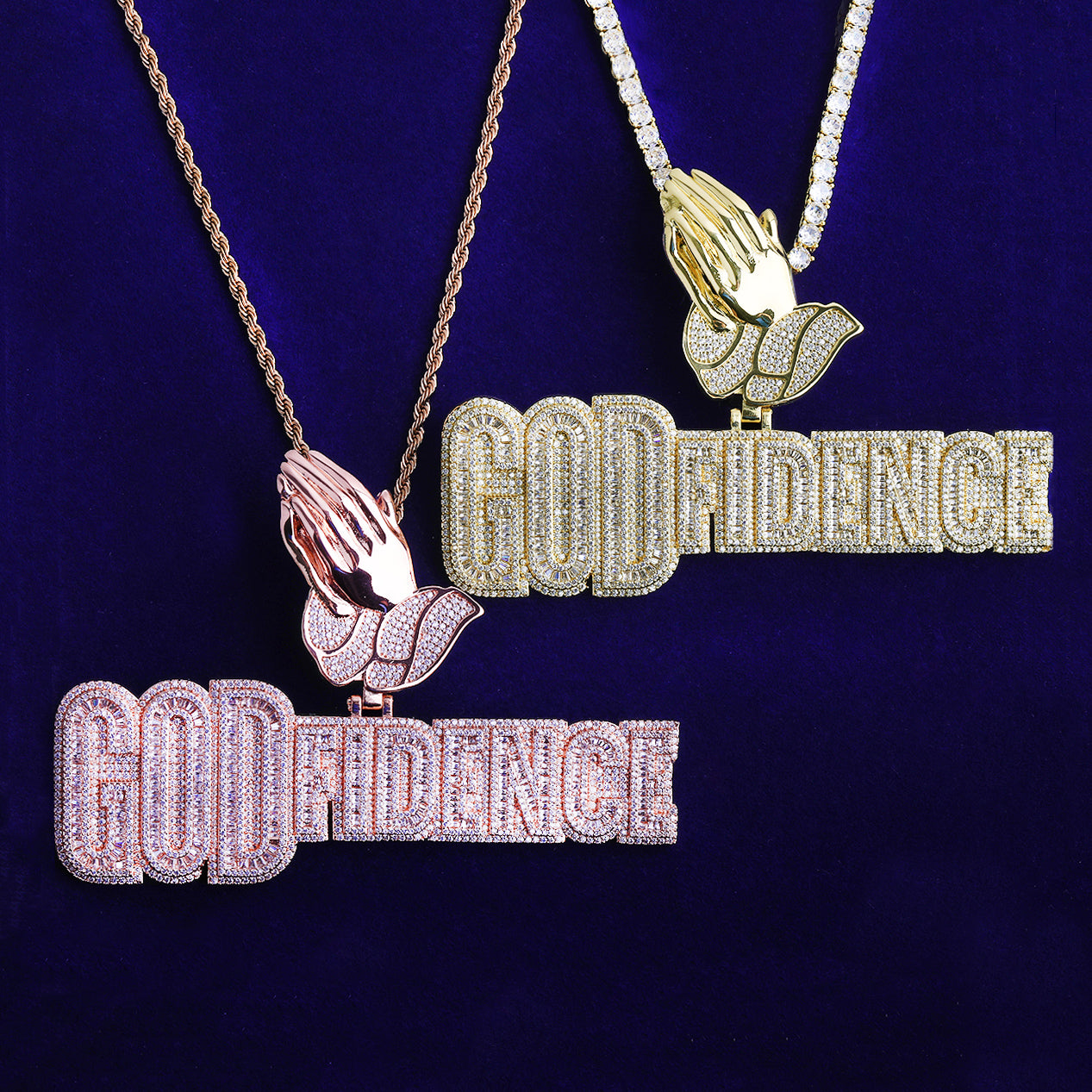 Bubble Letter Iced Out God Fidence Prayer Bail Necklace Pendant for Men 5A Copper Cubic Zirconia Hip Hop Jewelry
