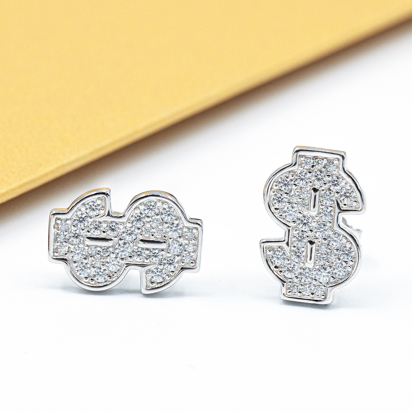 Bubble Letter Silver Moissanite VVS Dollar Sign Stud Earring for Women Hip Hop Jewelry